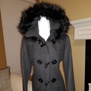Calvin Klein Faux Fur Hooded Zipper Horn Buttons